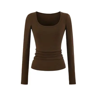 Women's U-Neck Long Sleeve Stretch Base Top, Solid Colour