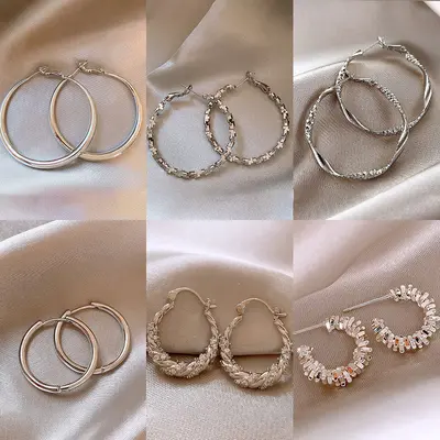 Silver needle C-shaped geometric earrings, elegant design - 5
