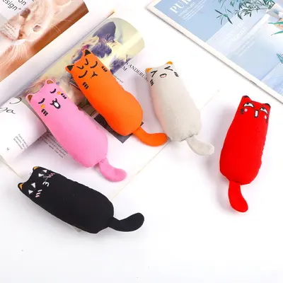 Cute Expression Thumb-Shaped Plush Cat Toy, Bite-Resistant - 4