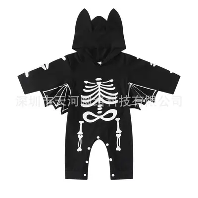 Newborn Halloween Bat Romper with Hooded Skeleton Costume