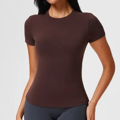 Kadın Omuz Dikişli Spor Tişört, Slim Fit, Nefes Alabilir, Kısa Kollu - 9