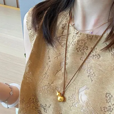 新中式古法沙金葫芦吊坠项链女福禄高级感轻奢小众手工编绳毛衣链 - 7