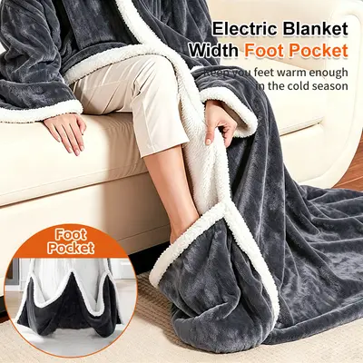 Wearable Heated Blanket with Sleeves and Foot Pocket, Constant Temperature Electric Blanke