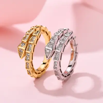 精工满钻蛇骨形戒指女轻奢气质高级感百搭个性开口指环戒批发代发 - 3