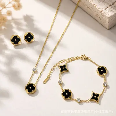 Titanstahl Schmuckset 3-teilig mit 18K-Beschichtung