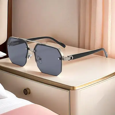Polygonale Herren-Sonnenbrille mit Doppelsteg und UV-Schutz - 5