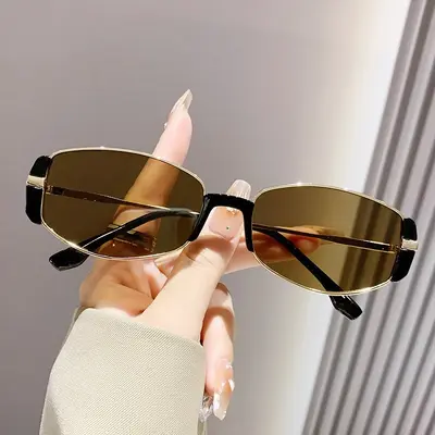 Brown Cat-Eye Sunglasses for Women, Narrow Frame, Mirrored Lenses - 4