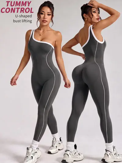 Women's Yoga Jumpsuit, Color-Block, Ribbed, One-Piece - 11