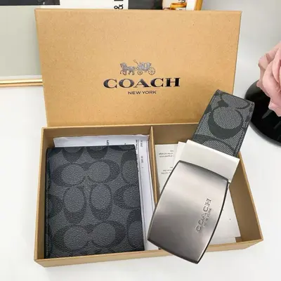 Men's Minimalist Belt Wallet Gift Set, Classic Leather Belt, Adjustable Holes - 10