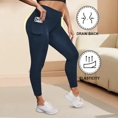 Cepli yüksek bel büyük beden yoga pantolonu, yüksek elastikiyet, kalça kaldırıcı - 10