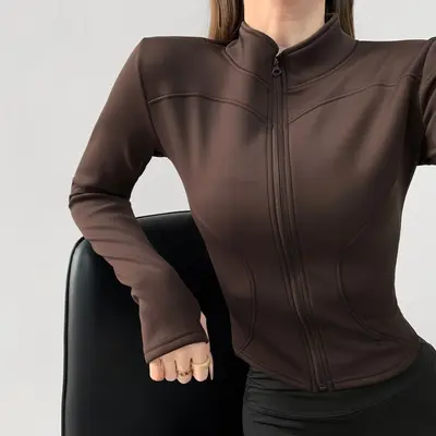 Yoga ceketi kadın, polar astar, sıcak, dar kesim - 9