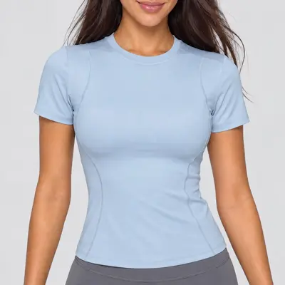 Kadın Yoga Üst Giyim, Vücut Hatlarını Belli Eden Kısa Kollu T-Shirt - 11