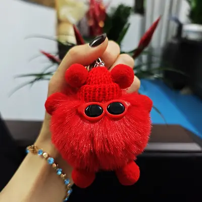 Cartoon Plush Glasses Coal Ball Car Keychain and Backpack Charm - 7