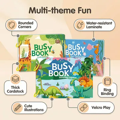Children's Busy Book with Tear-Out Cartoon Pages, Educational Early Learning Toy