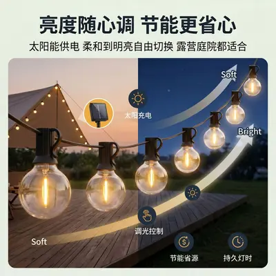 Solar G40 High-Voltage Retro Bulb String, Waterproof Outdoor, Christmas and Halloween Deco
