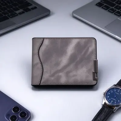 Erkek iş tipi kısa cüzdan, minimalist metal detaylı, çok kartlıklı - 4