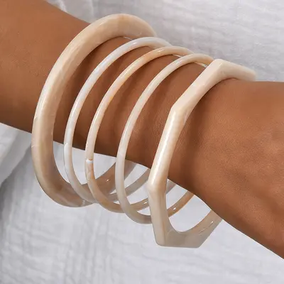 Resin bracelet with marble pattern, vintage style - 12