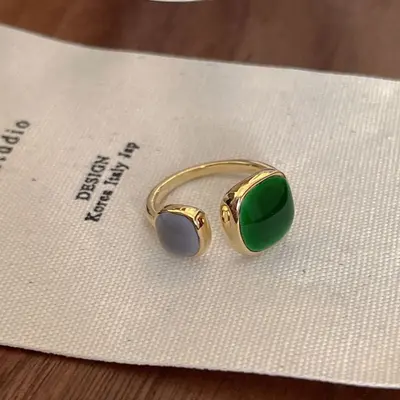Emerald gemstone open statement ring for women - 11