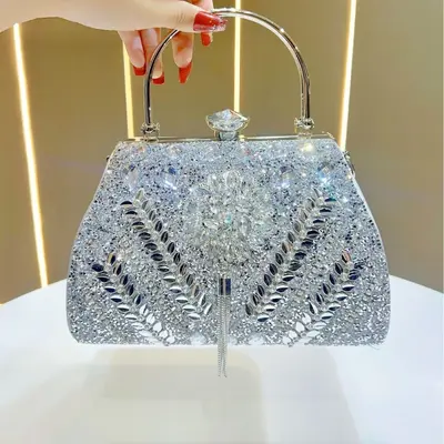 Large Capacity Women's Rhinestone Evening Bag, Single Shoulder Crossbody - 10