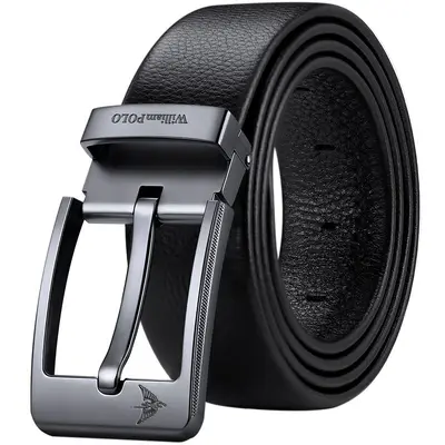 WilliamPOLO men's needle buckle belt, microfiber leather casual business belt, wear-resistant and durable youth belt