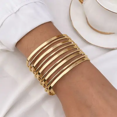 Im europäischen und amerikanischen Internet berühmter übertriebener breiter glänzender Armreif im böhmischen Stil mehrschichtiges Legierungsarmband Damenhandschmuck - 9