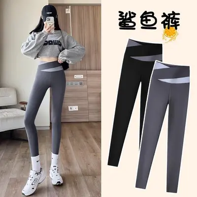 鲨鱼裤女外穿秋季高腰提臀瑜伽裤运动健身黑色紧身大码胖mm打底裤