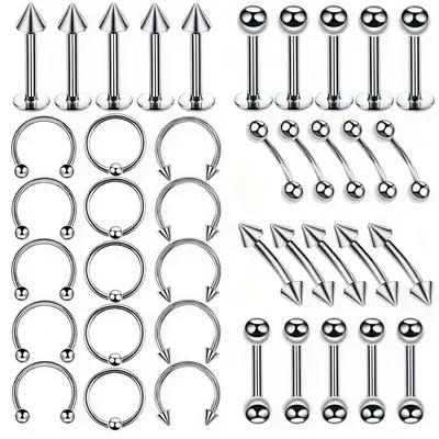 Stainless Steel Piercing Set, 40 Pieces Mixed - 7