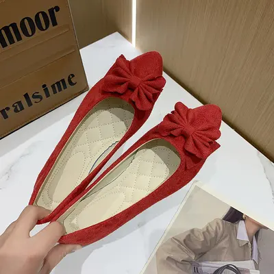 Women's Suede Ballet Flats with Bow, Pointed Toe, Size 43 - 3