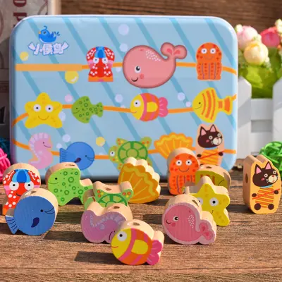 Cartoon Metal Box Wooden Bead Threading Toy - 1