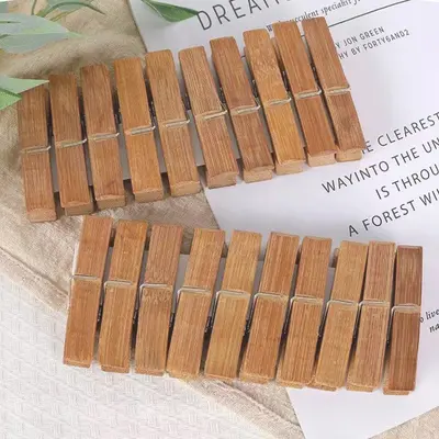 【Best Seller】Carbonized Bamboo Clothespins Drying Clips Thickened Pants Clips Clothes Pegs 7cm Natural Bamboo Wood Large