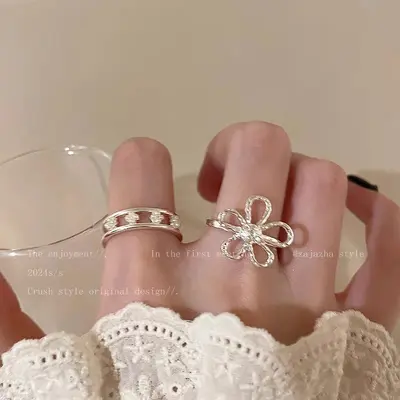 S925 Sterling Silber Doppelherz-Ring offenes Design - 3