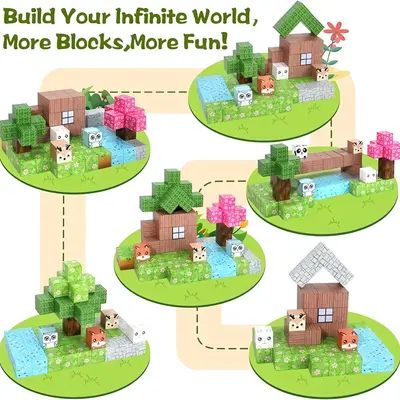 Magnetic building blocks animal home, four-piece wooden toy - 4