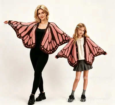 Large Butterfly Cape Shawl Cardigan, Irregular Cut Women's Sweater - 7