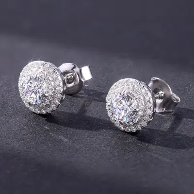 S925 Silver 1-3 Carat Round Moissanite Stud Earrings, 18K Gold Plated