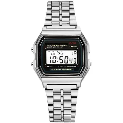 WR F91W LED Dijital Saat Çelik Kordonlu Spor Erkek - 6