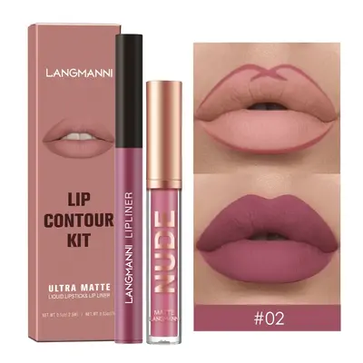 Langmanni 1+1 Matte Lip Gloss and Lip Liner Set, 2 Pieces, Non-Transfer - 7