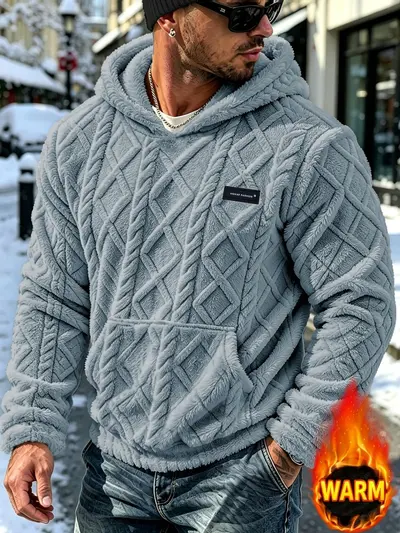Erkek Kış Kapüşonlu Sweatshirt, Kalın Astarlı, Yumuşak Polar, Bol Kesim