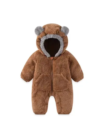 Korallenfarbener Samt-Babystrampler für Herbst und Winter, Neugeborene, mit Reißverschluss