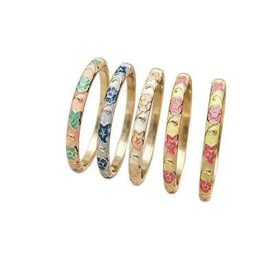 Enamel flower women's bracelet, open design - 6