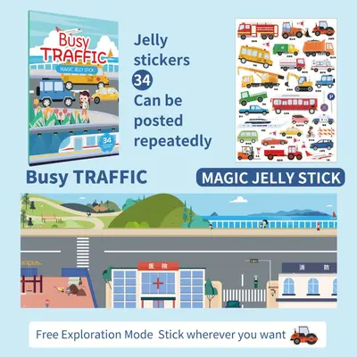 Kinder-Stilles Jelly-Stickerbuch mit Szenen und Puzzle