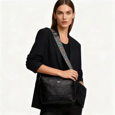 Damen-Schultertasche klassisch schlicht mit breitem Schultergurt - 3