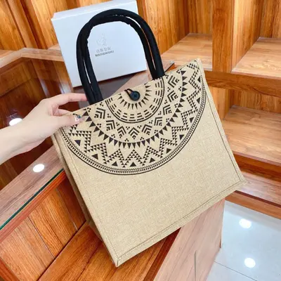 Linen Tote Bag for Women, Large Capacity, Letter Print - 11
