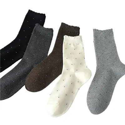 Women's Mid-Calf Socks, Autumn Winter, Korean Style, Polka Dot Lace