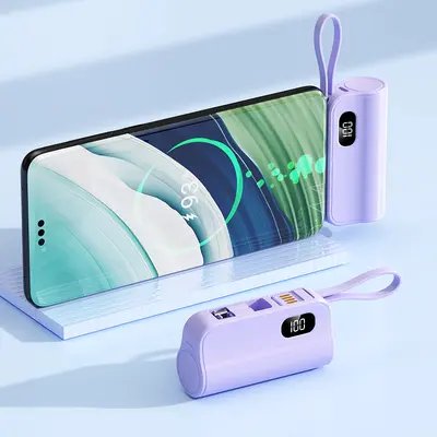 Mini-Kapsel-Powerbank 5000 mAh mit integriertem Kabel - 9