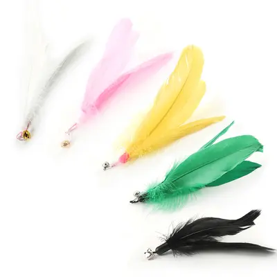 Cat Feather Teaser Wand Replacement Heads with Bell, Multiple Styles - 4