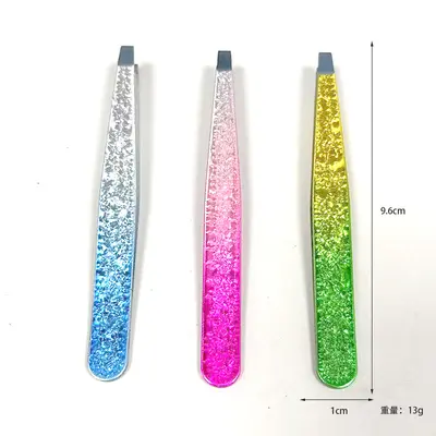 Carded stainless steel ice flower eyebrow clip, eyebrow tweezers, 96 clips, two-tone angled flat-mouth eyebrow plucking clip, eyebrow cutting clip, beauty tool