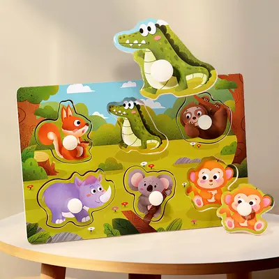 Mushroom Nail Hand Scraping Board Puzzle Child Montessori Early Education Wooden Toy Alphanumeric Fruit Shape Cognitive Puzzle