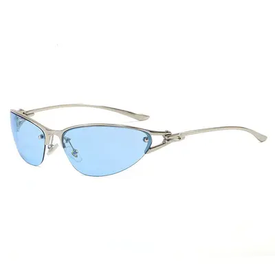 Metall-Halbrahmen-Katzenaugen-Sonnenbrille, UV400, PC-Gläser - 4