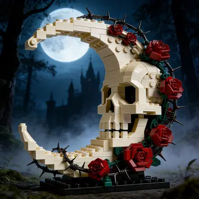 Building Block Skull and Rose Decoration Model, Gothic Style Gift