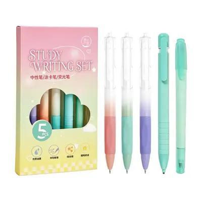 Gel Pen, Highlighter and Marker Stationery Set, 5-Piece